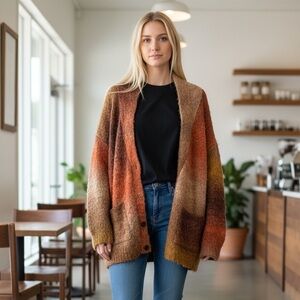 Penelope Rose Cardigan Women’s Perla Button Up Sweater Pockets Ombre V-Neck Wool